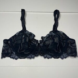Lise Charmel 36B Embroidery Demi Bra Floral Appliqué Underwire Bow Vintage
